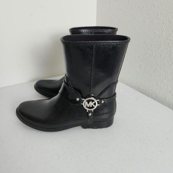 Michael Kors FULTON HARNESS Black Rain Bootie Ankle Boots Shoes US 9 - Picture 3 of 8